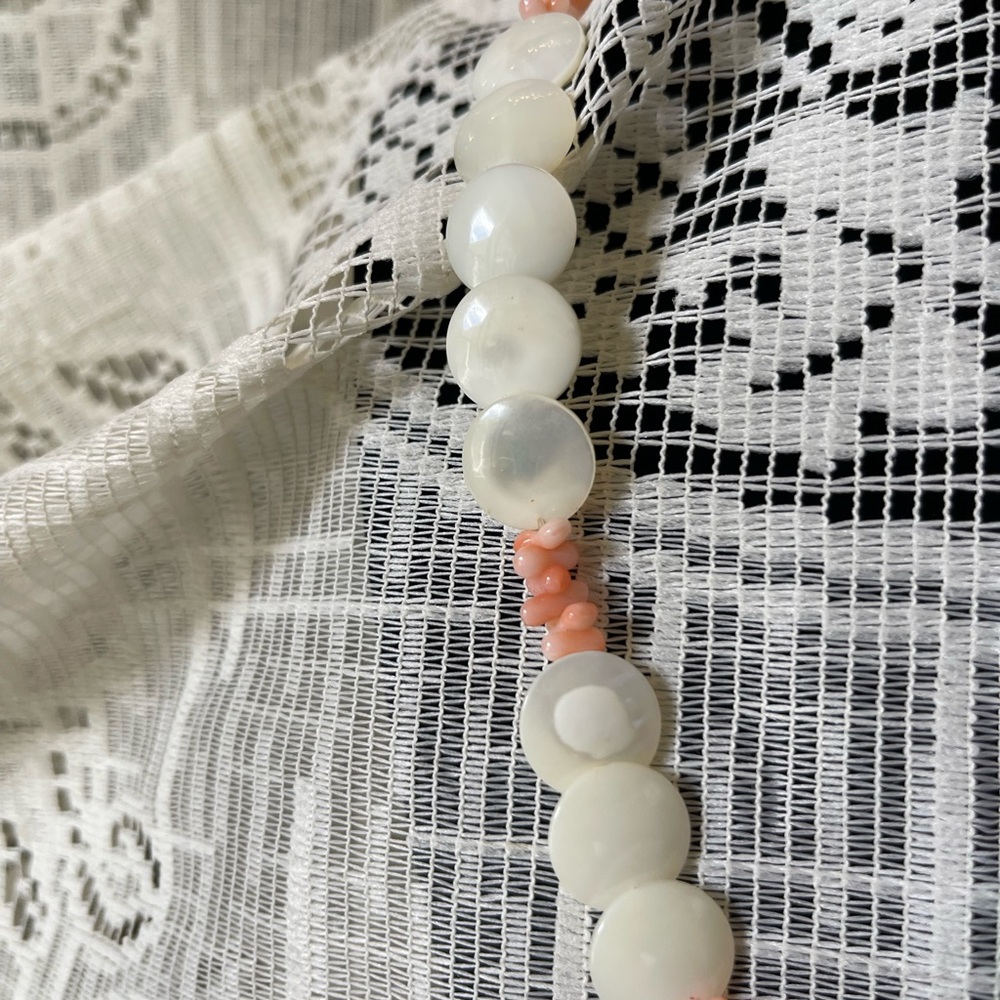 Handcrafted White Shell and Coral Accent Necklace - White & Pink - Picture 2 of 4